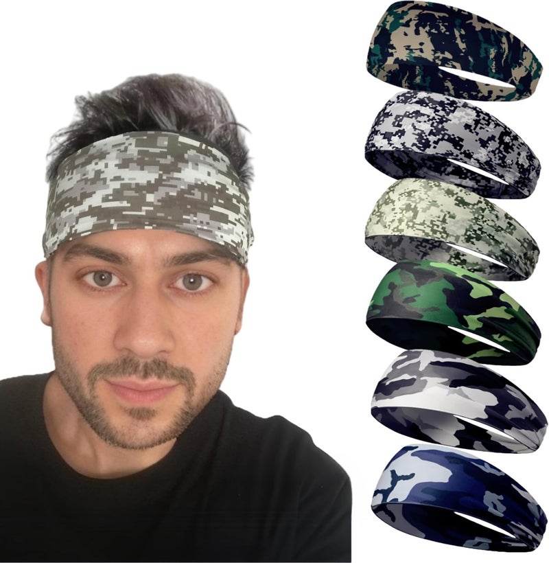 LECHI Sweat Headbands for Men,6 Pack Workout Sports Hairband for Gym, Ideal for Fitness,Running,Cycling,Hike - Image 1